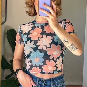 Cropped Mesh Floral Baby T